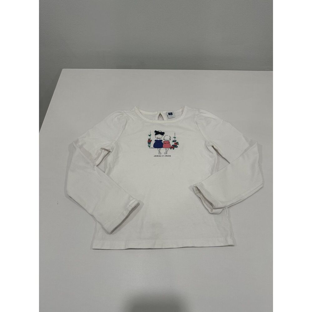 Janie and Jack Girls Long Sleeve Shirt Ivory Bow Girls Swing Graphic Top